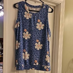 Floral Blue Sleeveless Top